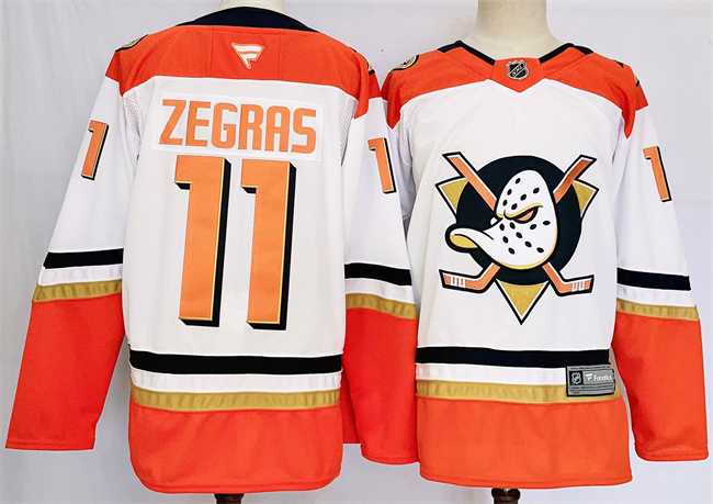 Mens Anaheim Ducks #11 Trevor Zegras White Orange 2024-25 Stitched Jersey->anaheim ducks->NHL Jersey